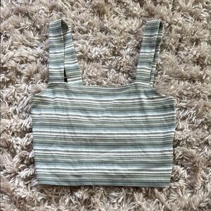 American Eagle Outfitters Green and White Cropped Tank Top